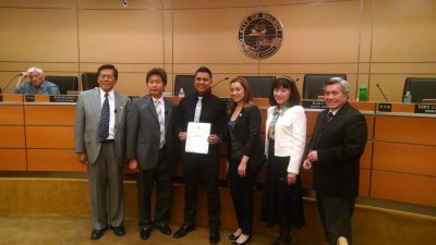 Members of the Walnut City Council congratulate Jose Luis Angel and his wife Mayra Angel, for having their business - Los Amigos Restaurant – named as the Winter 2015 Business of the Quarter. Los Amigos Restaurant is located at 20835 Valley Blvd. and is known for its friendly customer service and well-liked Mexican food. (Photo Courtesy: Raymond Mendoza)