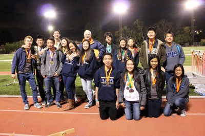 (Photo Courtesy:  Kelli Gile) Walnut HS took 2nd Place at the L.A. County Science Olympiad on Feb. 28 (shown with teacher and advisor, Tony Goossens).