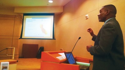 (Photo By:  Raymond Mendoza) Golden State Water Company General Manager Benjamin Lewis presents during the Walnut City Council meeting to inform the public of California's massive drought problem and the ways that residents can help reach a 25 percent water use reduction.