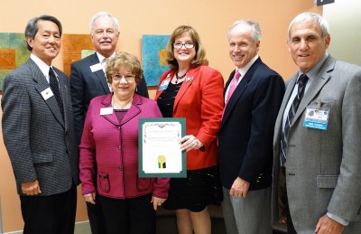 Photo Courtesy:  Maria Lengerke Herrington Mayor Steve Tye and Council members Jack Tanaka and Carol Herrera from the City of Diamond Bar, present a proclamation to Maggie Pierce, Executive Director; John Bigley, MD, Area Medical Director; and Rick Rosoff, Chief Administrative Officer, all from Kaiser Permanente Baldwin Park Medical Center, in honor of opening a new building and services at Kaiser Permanente’s Diamond Bar Medical Offices.
