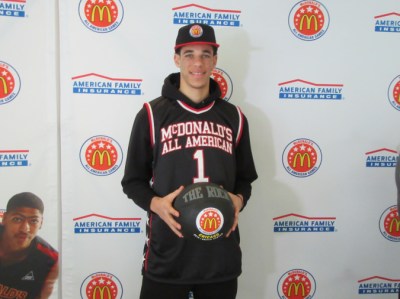 Lonzo Ball receives his Mc Donald’s All American Jersey Photo credit: Mc Donald’s All American Game