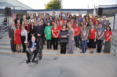 Photo courtesy: Kelli Gile Vejar Elementary celebrates its 50th birthday, shown with current and former staff members, district administration, board members, and city officials. 