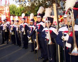 Members of Chino High’s 77th Cavalry Marching Band at the Los Angeles County Fair High School Marching Band Competition on Sept. 23 in Pomona.