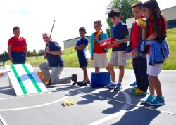 Charles Lei’s Pasta Mobile with hand-carved wheels sails down the ramp during the Science Olympiad Trials. Photo courtesy: WVUSD